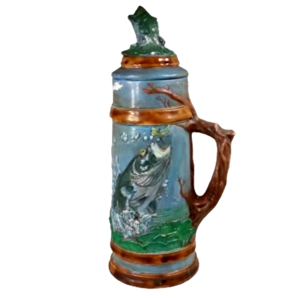 Hand Painted Largemouth Bass Ceramic Stein Tankard With Lid